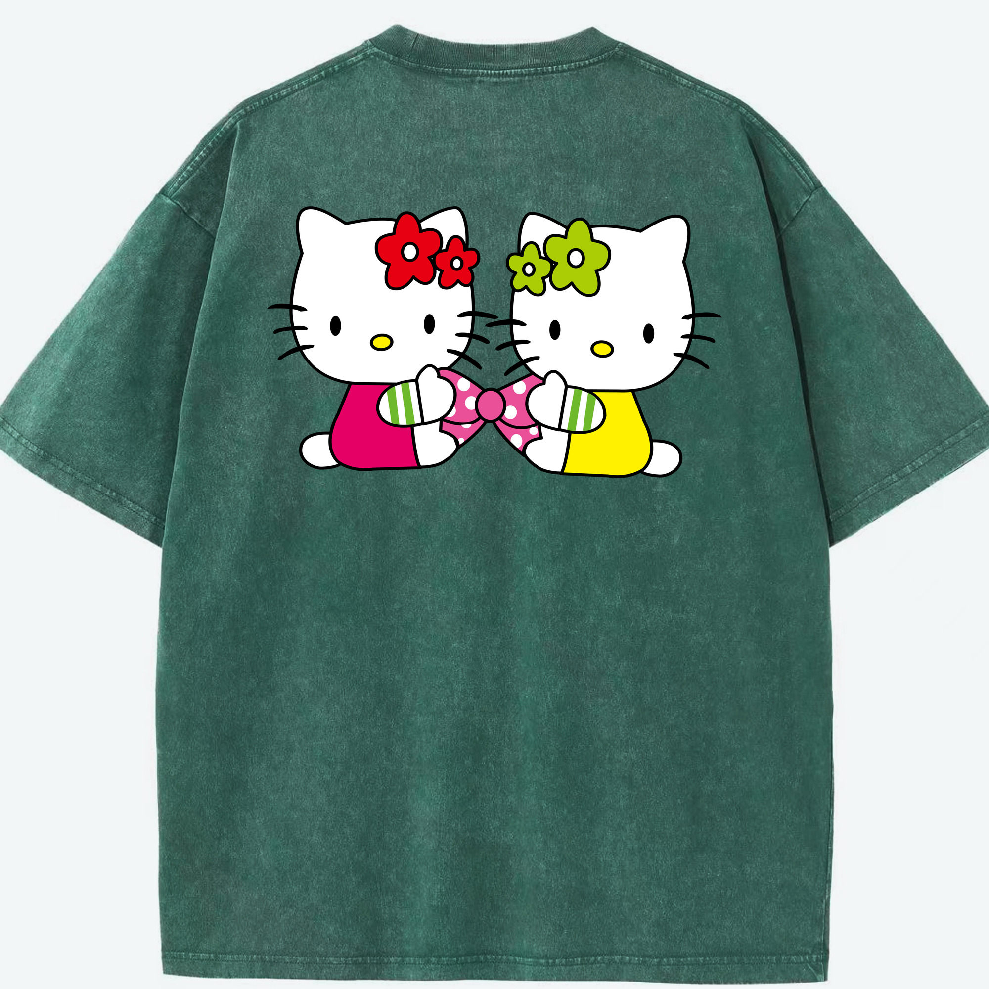 （画像用） Hello Kitty ハローキティ 綿100% ヴィンテージ風 半袖Tシャツ（背面プリント）